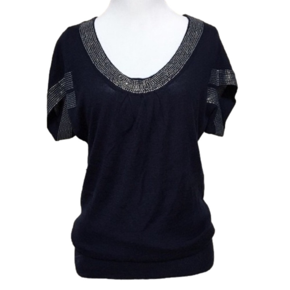C & C Confidential bling embellished scoop neck short sleeve sweater size S